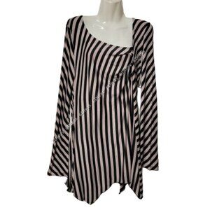 Cotton Long Sleeve Black And White Stripe Tunic Top